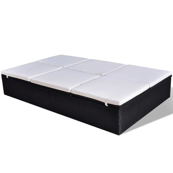 vidaXL Двоен шезлонг с шалте, полиратан, черен
