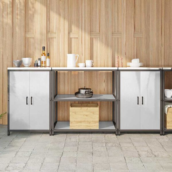 vidaXL Комплект за кухненско съхранение с рафт 3 pcs Сребрист Стомана