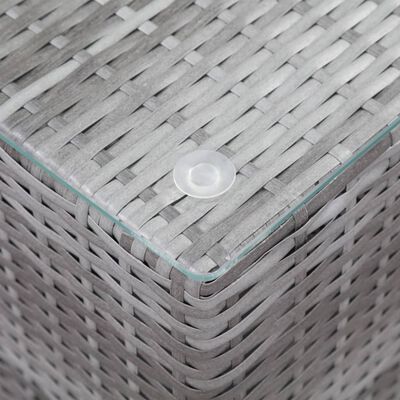 vidaXL Странична маса със стъклен плот, сива, 35x35x52 см, полиратан