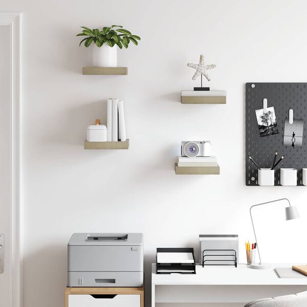 vidaXL Окачени стенни рафтове, 4 бр, дъб, 23x23,5x3,8 см, МДФ