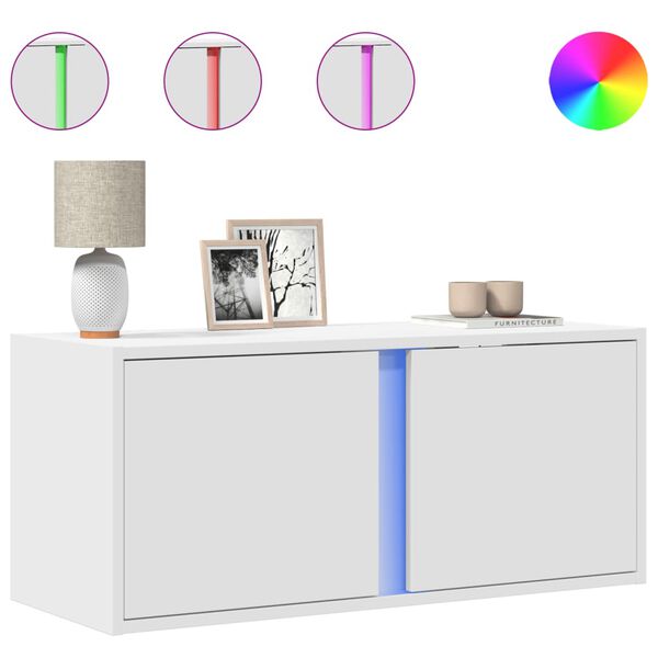 vidaXL Стенен ТВ шкаф с LED осветление, бял, 80x31x35 см