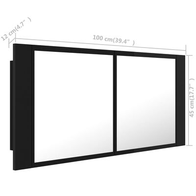 vidaXL Шкаф с LED огледало за баня, черно, 100x12x45 см, акрил