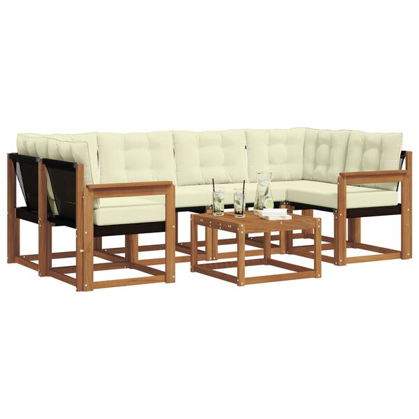 vidaXL Комплект дивани за открито 7 pcs Натурален и Крема