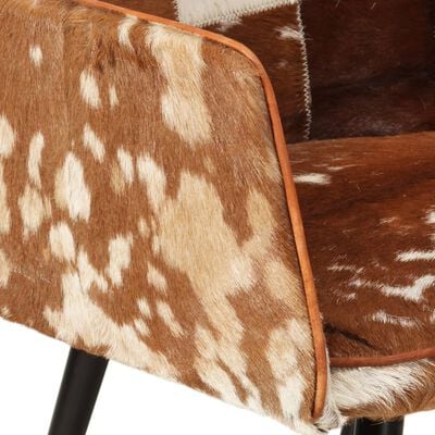 vidaXL Wingback стол с табуретка, кафяв, естествена кожа