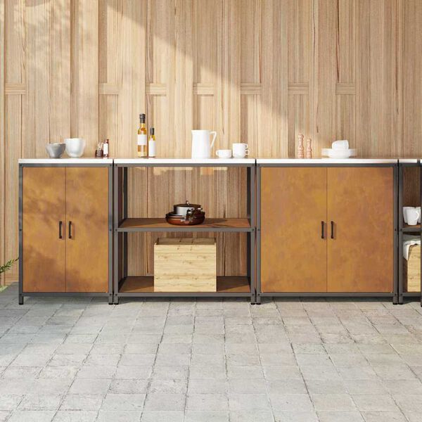 vidaXL Комплект за кухненско съхранение с рафт с врата 3 pcs Ръждясало