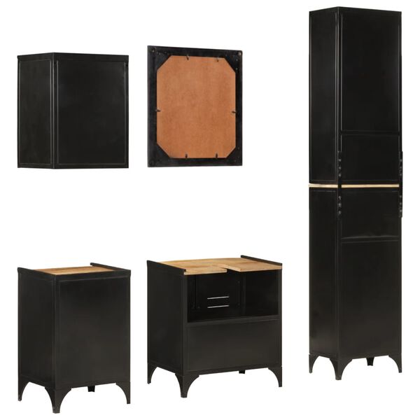 vidaXL Комплект мебели за баня, 5 части, желязо и масивно манго