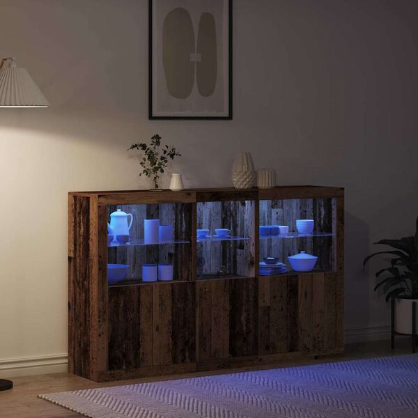 vidaXL LED конзолна маса Старо дърво 162 x 37 x 100 см Инженерно дърво