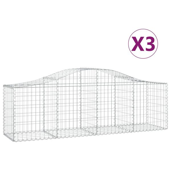 vidaXL Габионни кошници арка 3 бр 200x50x60/80 см поцинковано желязо