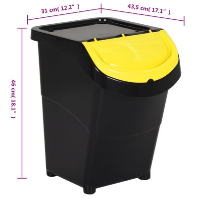 vidaXL Стифиращи кошчета за отпадъци с капаци 3 бр черно PP 120 л