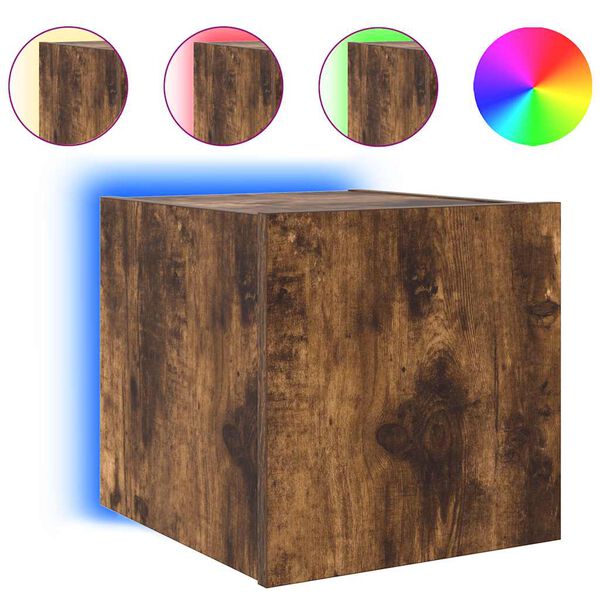 vidaXL Стенен ТВ шкаф с LED осветление, опушен дъб, 30,5x35x30 см