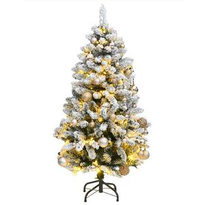 vidaXL Изкуствена коледна елха с шарнири, 150 LED и топки, 120 см