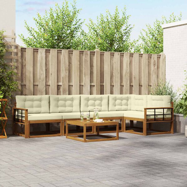 vidaXL Комплект дивани за открито 6 pcs Натурален и Крема