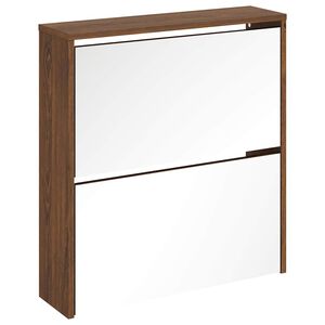 vidaXL Шкаф за обувки с огледало, 2 нива, кафяв дъб, 63x17x67 см