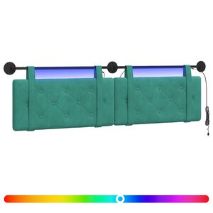 vidaXL Табла за легло висяща С LED осветление Тюркоаз Кадифе