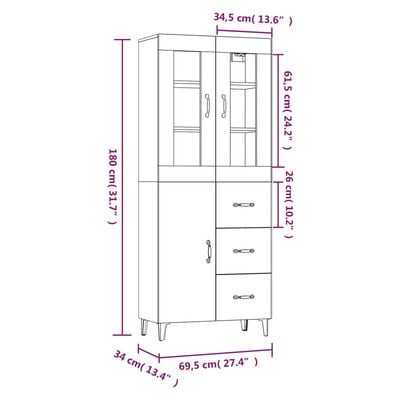 vidaXL Висок шкаф, сив сонома, 69,5x34x180 см, инженерно дърво