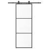 vidaXL Плъзгаща се врата с обков черна 76x205 см ESG стъкло