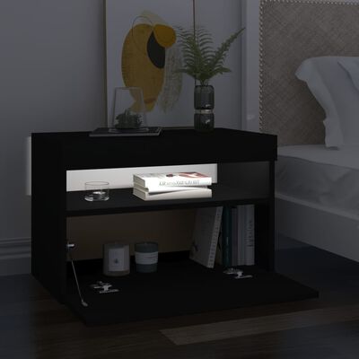 vidaXL ТВ шкаф с LED осветление, черен, 60x35x40 см