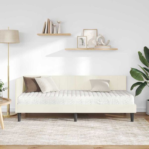 vidaXL Ъглова рамка за легло с матрак Крем 80 x 200 cm Кадифе