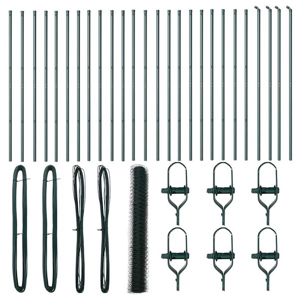 vidaXL Оградa с колчета Зелен 1.4 x 50 m Покрит със PVC стомана