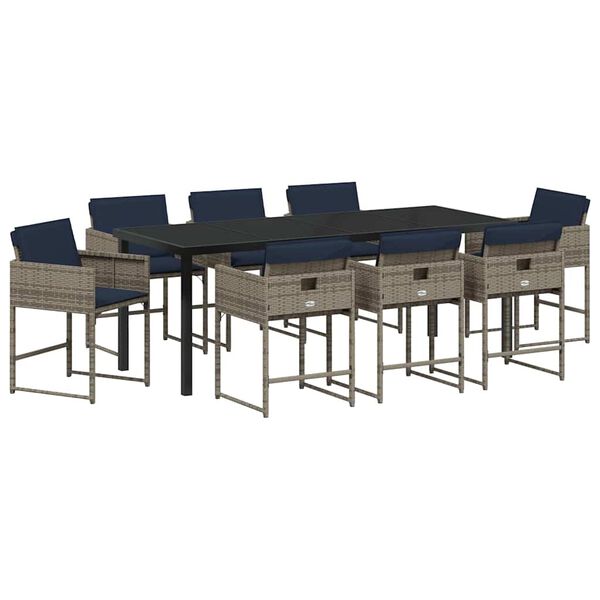 vidaXL Комплект за хранене в градината 9 pcs Сив полиратан