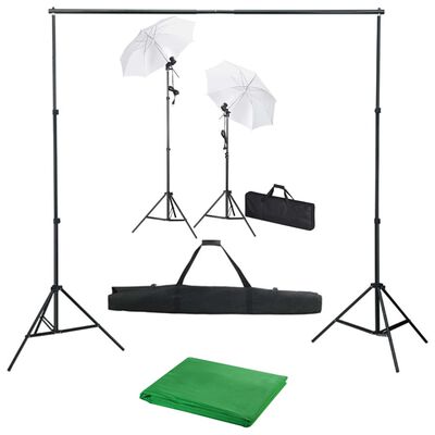vidaXL Комплект за фото студио с фонове, лампи и чадъри