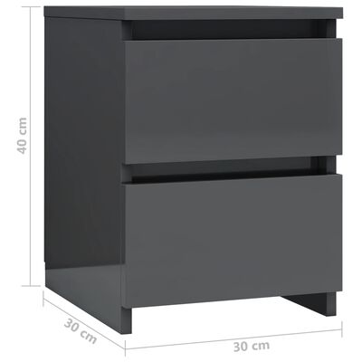 vidaXL Нощни шкафчета, 2 бр, сив силен гланц, 30x30x40 см, ПДЧ