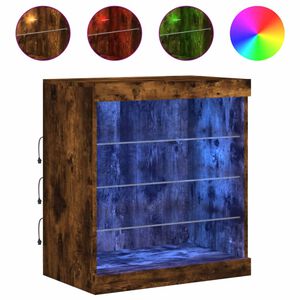 vidaXL Сайдборд с LED светлини, oпушен дъб, 60,5x37x67 см