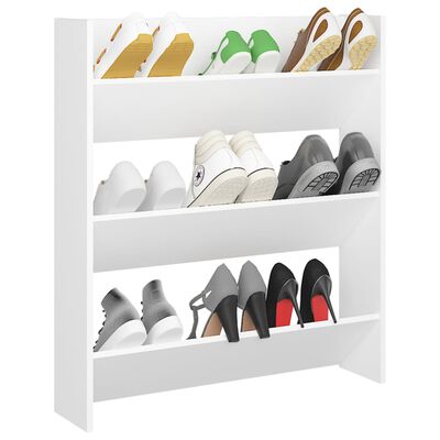 vidaXL Стенен шкаф за обувки, бял, 80x18x90 см, ПДЧ