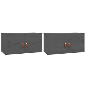 vidaXL Стенни шкафове, 2 бр, сиви, 60x30x30 см, бор масив