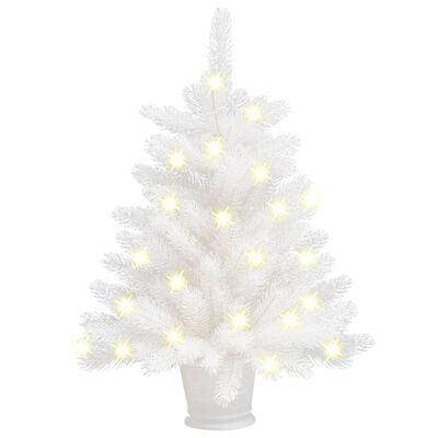 vidaXL Изкуствена осветена коледна елха, бяла, 65 см