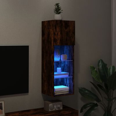 vidaXL ТВ шкаф с LED осветление, опушен дъб, 30,5x30x90 см