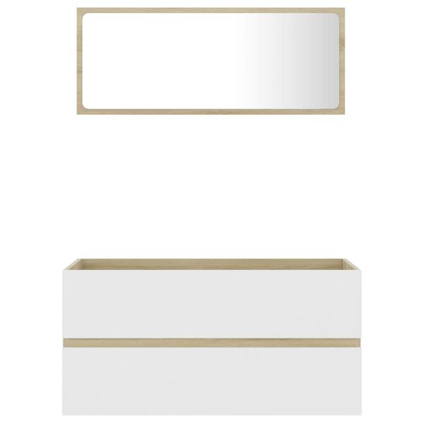 vidaXL Комплект мебели за баня от 2 части, бяло и дъб сонома, ПДЧ