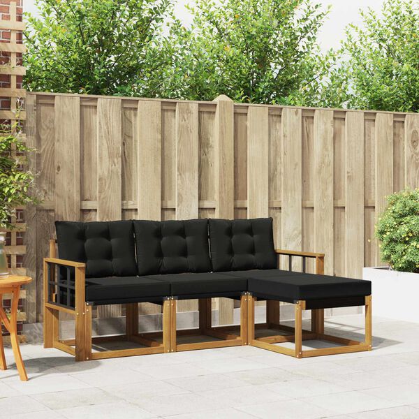 vidaXL Комплект дивани за открито 4 pcs Естествено и черно