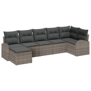 vidaXL Градински Софа Комплект с възглавница 7 pcs Сив Полиратан
