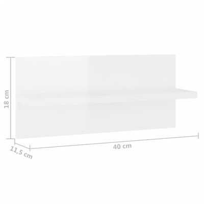 vidaXL Стенни рафтове, 2 бр, бял гланц, 40x11,5x18 см