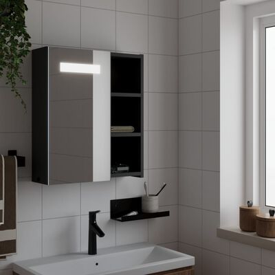 vidaXL Огледален шкаф за баня с LED осветление черен 45x13x52 см