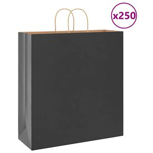 vidaXL Хартиени торбички 250 бр с дръжки черни 45x17x48 см