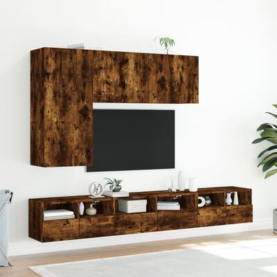 vidaXL ТВ стенни шкафове, 5 части, опушен дъб, инженерно дърво