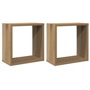 vidaXL Стенни кубични рафтове, 2 бр, дъб артизан, 30x15x30 см