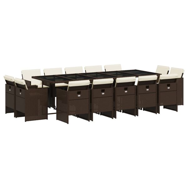 vidaXL Градински комплект с възглавници 15 части кафяв полиратан