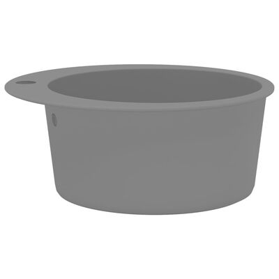 vidaXL Гранитна кухненска мивка с едно корито, кръгла, сива