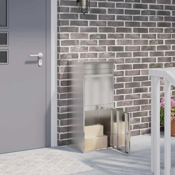 vidaXL Пощенска кутия за пратки с врата Сребрист 47,5 x 38 x 59 см