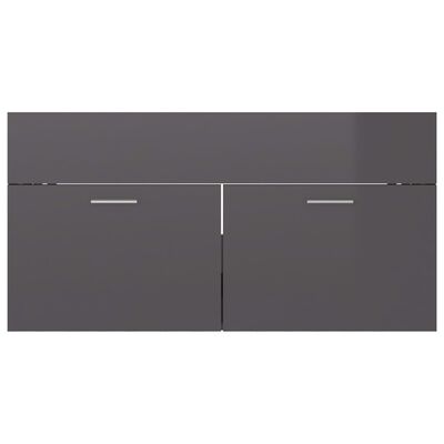 vidaXL Долен шкаф за мивка, сив гланц, 90x38,5x46 см, ПДЧ