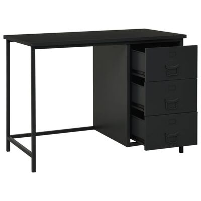 vidaXL Индустриално бюро с чекмеджета, черно, 105x52x75 см, стомана