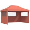 vidaXL Сгъваема парти шатра pop-up с 3 странични стени теракота