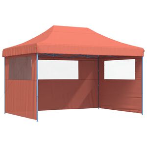 vidaXL Сгъваема парти шатра pop-up с 3 странични стени теракота
