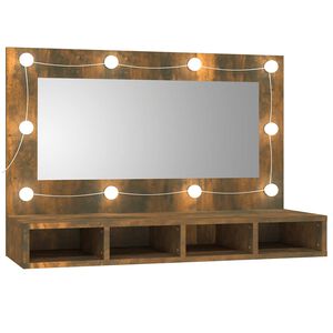 vidaXL Огледален шкаф с LED, опушен дъб, 90x31,5x62 см