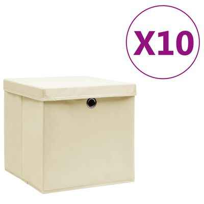 vidaXL Кутии за съхранение с капаци 10 бр 28x28x28 см кремави