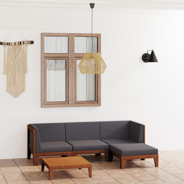 vidaXL Градински лаундж комплект с възглавници, 5 части, акация масив