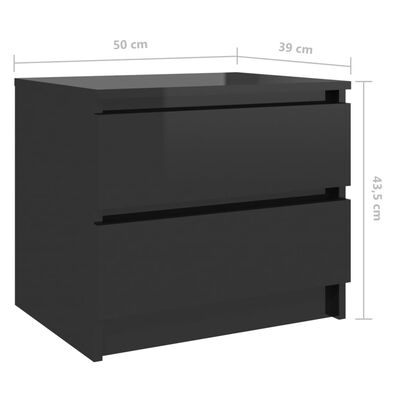 vidaXL Нощно шкафче, черен гланц, 50x39x43,5 см, ПДЧ